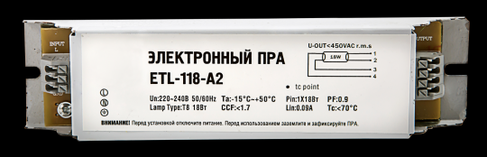 ЭПРА для люминесцентных ламп ETL-118-А2 1х18Вт Т8/G13 LLT