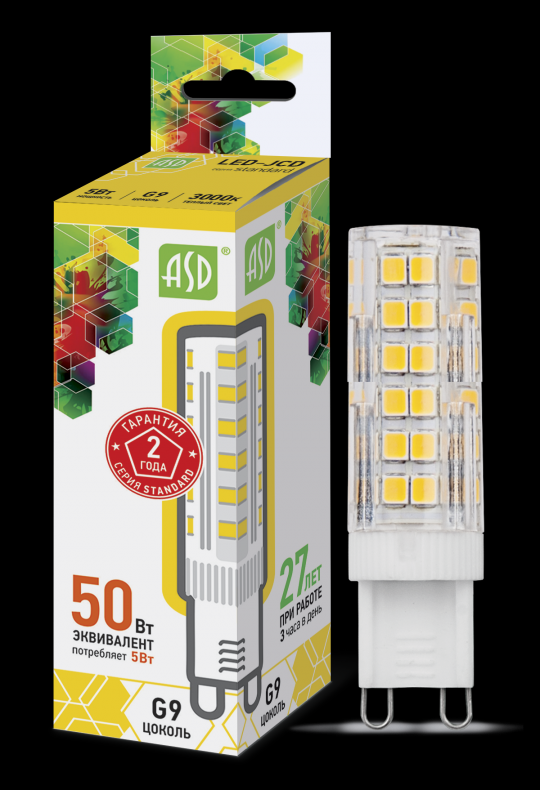 Лампа светодиодная LED-JCD-standard 5Вт 230В G9 3000К 450Лм ASD
