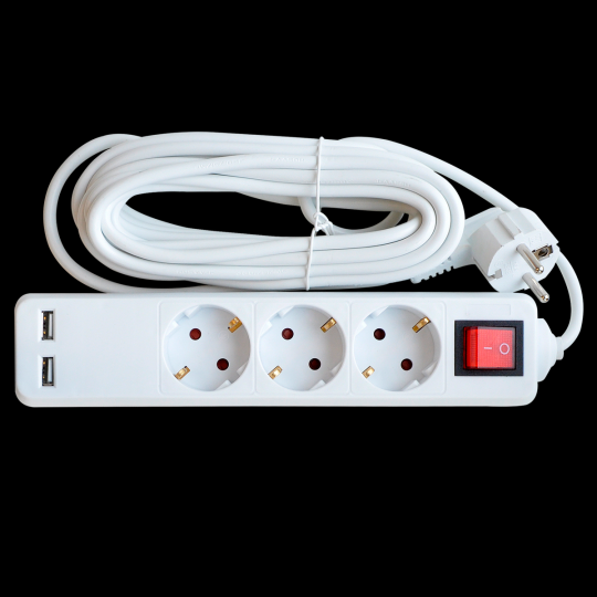 Удлинитель 3GSU-5-SMART трехместный c выключателем 2-х USB 10А с заземлением 5м 8535 IN HOME 