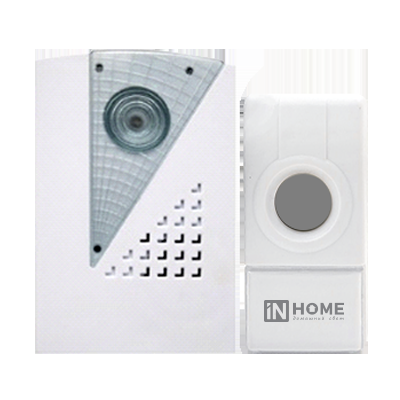 Звонок беспроводной ЗБ-7 32 мелодии 120м с кнопкой IP44 бело-серый IN HOME