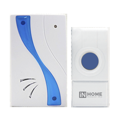 Звонок беспроводной ЗБ-8 32 мелодии 120м с кнопкой IP44 бело-голубой IN HOME