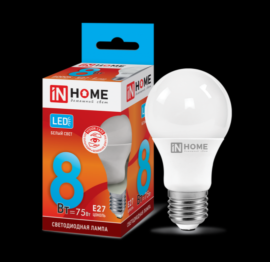 Лампа светодиодная LED-A60-VC 8Вт 230В Е27 4000К 760Лм IN HOME