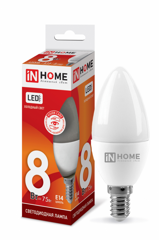 Лампа светодиодная LED-СВЕЧА-VC 8Вт 230В Е14 6500К 760Лм IN HOME