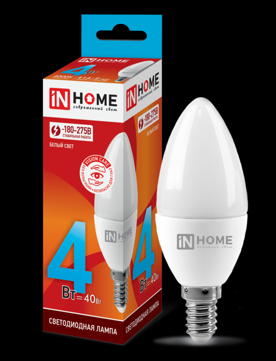 Лампа светодиодная LED-СВЕЧА-VC 4Вт 230В Е14 4000К 360Лм IN HOME