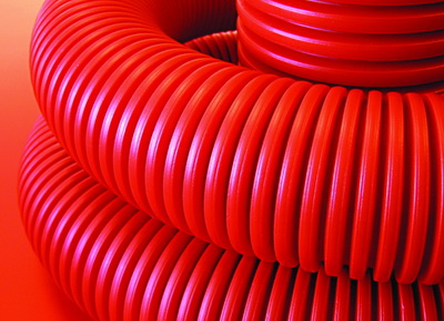 Двустенная труба ПНД гибкая для кабельной канализации д.110мм без протяжки, SN8, 450Н,  в бухте 50м, цвет красный