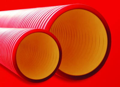 Двустенная труба ПНД жесткая для кабельной канализации д.110мм, SN12, 750Н,  6м, цвет красный