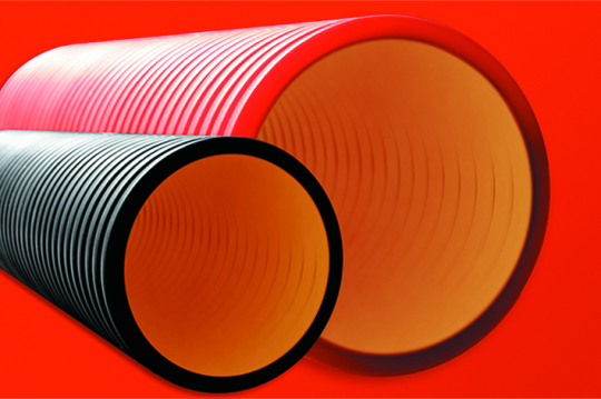 Двустенная труба ПНД жесткая для кабельной канализации д.110мм, SN12, 750Н, 5,70м, цвет красный