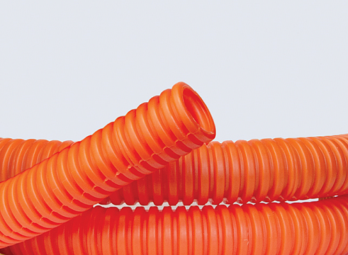 Труба ПНД гибкая гофр. д.32мм, лёгкая с протяжкой, 25м, цвет оранжевый