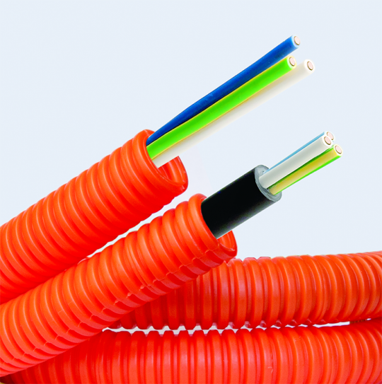 Электротруба ПНД гибкая гофр. д.16мм, цвет оранжевый, с кабелем ВВГнг(А)-LS 3х1,5мм² РЭК 