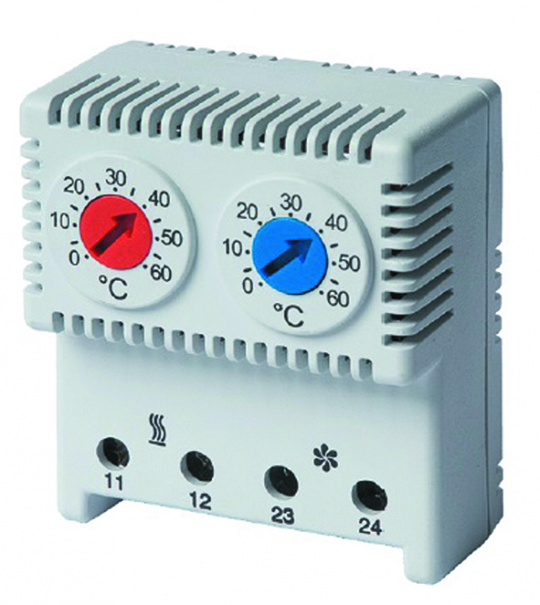 Сдвоенный термостат с регулируемыми диапазонами температуры -10…+50°C,  NС-контакт, +20…+80°C, NO-контакт