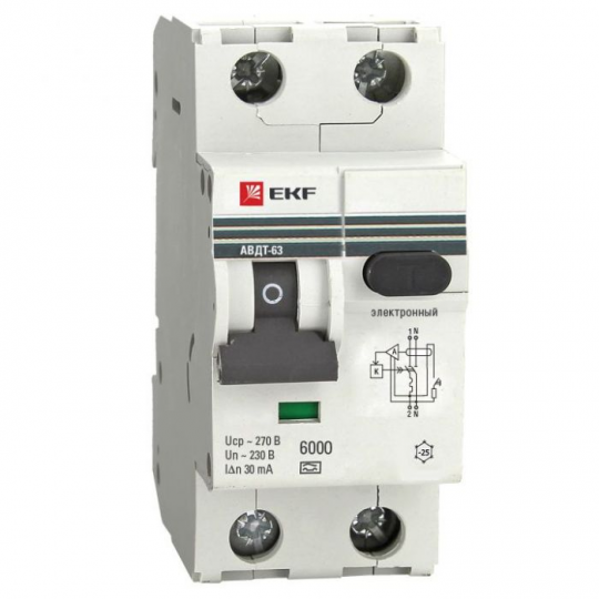 Дифференциальный автомат АВДТ-63 50А/30мА (характеристика С, электронный, тип А) 6кА EKF PROxima