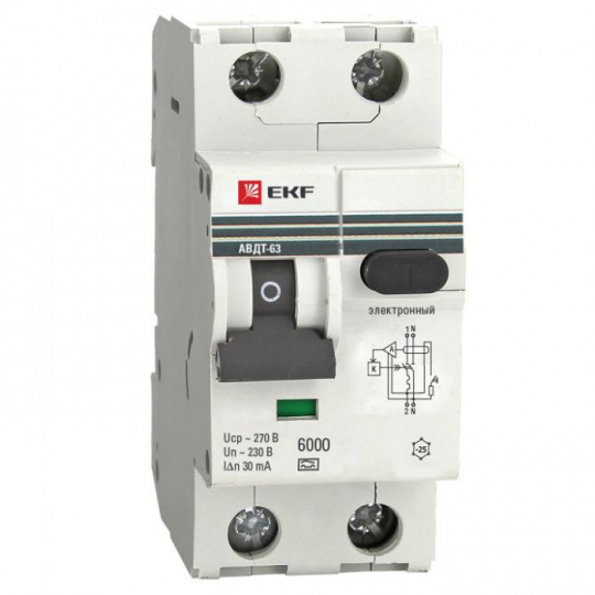 Дифференциальный автомат АВДТ-63 63А/100мА (характеристика С, электронный, тип А) 6кА EKF PROxima