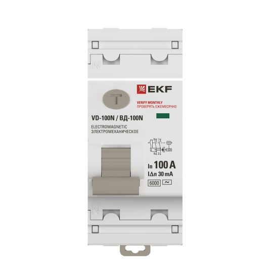 Выключатель дифференциального тока ВД-100N 2P 100А 30мА тип AC эл-мех 6кА PROXIMA EKF