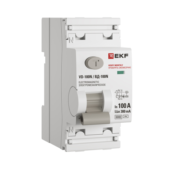 Выключатель дифференциального тока ВД-100N 2P 100А 300мА тип AC эл-мех 6кА PROXIMA EKF