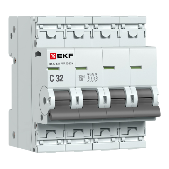 Автоматический выключатель 4P 32А (C) 6кА ВА 47-63N EKF PROxima