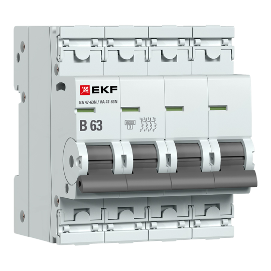Автоматический выключатель 4P 63А (B) 6кА ВА 47-63N EKF PROxima