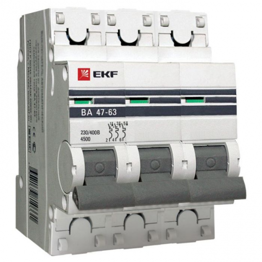 Автоматический выключатель 3P 2,5А (D) 4,5kA ВА 47-63 EKF PROxima