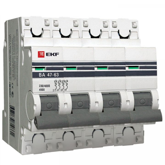 Автоматический выключатель 4P 0,5А (C) 4,5kA ВА 47-63 EKF PROxima