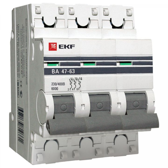 Автоматический выключатель 3P 40А (D) 6кА ВА 47-63 EKF PROxima