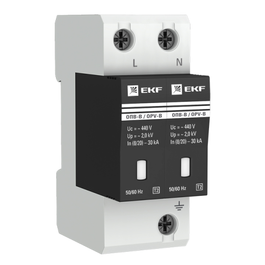 Ограничитель импульсных напряжений ОПВ-B/2P In 30кА 440В с сигн. EKF PROxima 