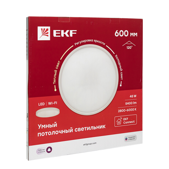 Умный потолочный светильник 600 мм 45 W EKF Connect