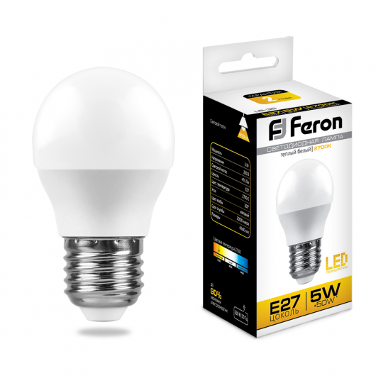 Лампа светодиодная Feron LB-38 Шарик E27 5W 175-265V 2700K
