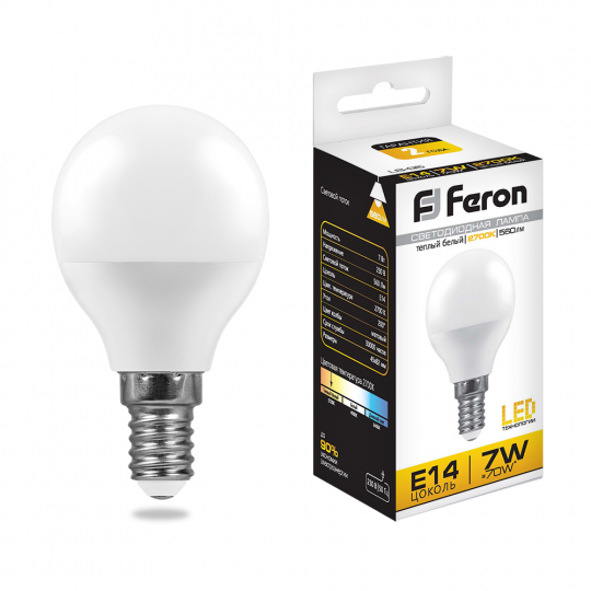 Лампа светодиодная Feron LB-95 Шарик E14 7W 175-265V 2700K