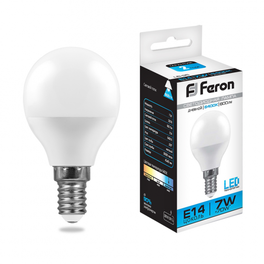 Лампа светодиодная Feron LB-95 Шарик E14 7W 175-265V 6400K