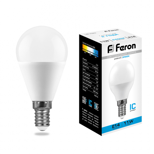 Лампа светодиодная Feron LB-750 Шарик E14 11W 6400K