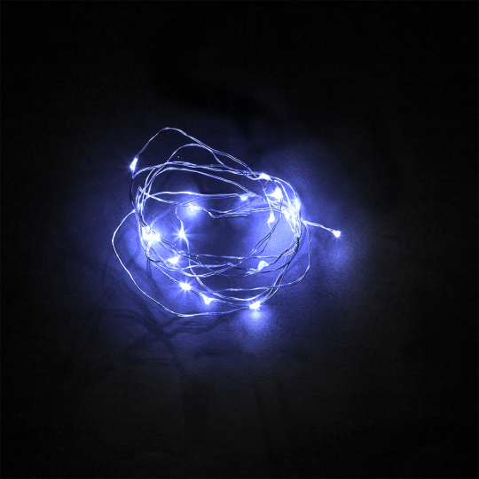 Светодиодная гирлянда Feron CL570 линейная Роса, синий, статичная, 2м + 0.5м, с питанием от батареек, прозрачный шнур
