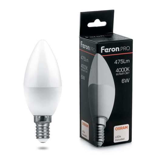 Лампа светодиодная Feron.PRO LB-1306 Свеча E14 6W 6400K