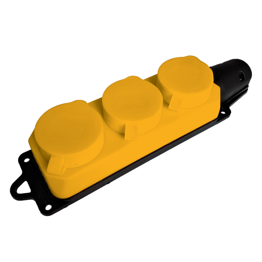 Розетка переносная 3-местная c/з STEKKER, RST16-23-44-6 (РП 16-334), штепсельная 250В, 16А, IP44, желтый