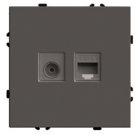 Розетка TV + компьютерная RJ-45 (механизм), STEKKER, серия Эмили, RST00-5106-09, антрацит, soft touch