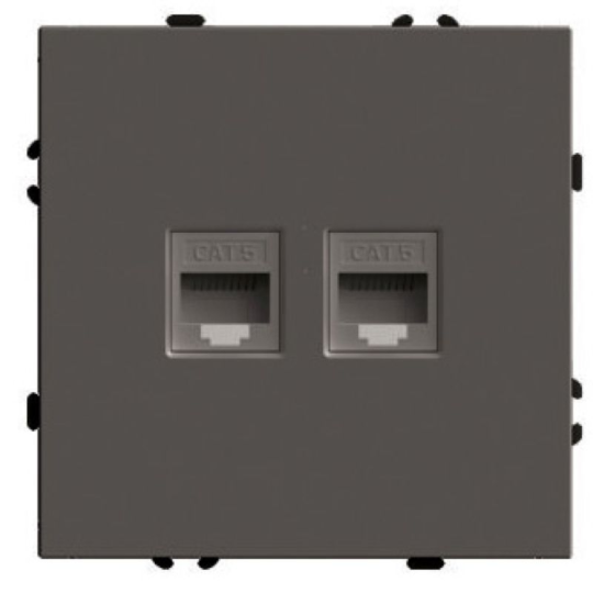 Розетка компьютерная 2-местная RJ-45 (механизм), STEKKER, серия Эмили, RST00-5111-09, антрацит, soft touch