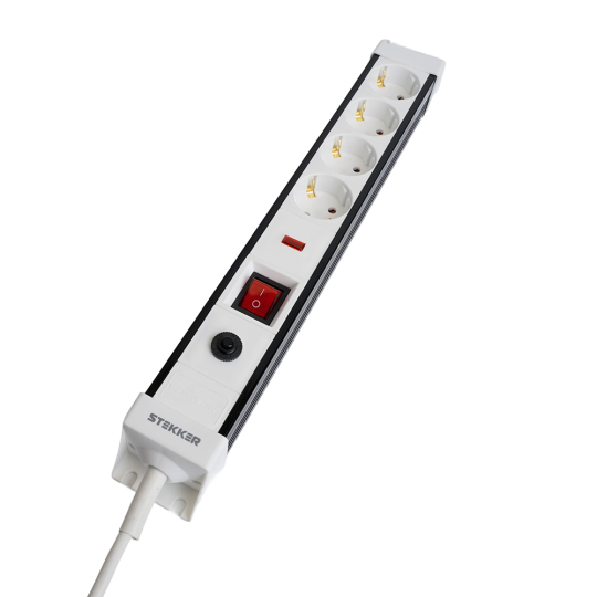 Сетевой фильтр 4-местный с/з STEKKER 3x1мм2, 1,8 м, 250В, 16А, серия Techno, HM22-41-02, белый