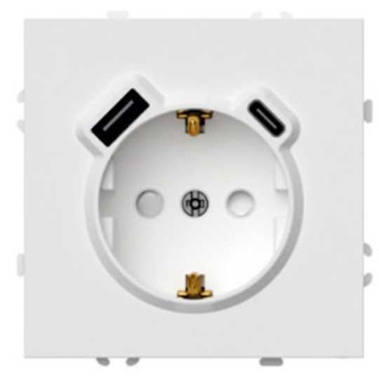 Розетка 1-местная з/ш с/з 16А + USB + Type C (механизм), Stekker, 250В, 20W, серия Эмили, белый фарфор, soft-touch, RST16-5119-01