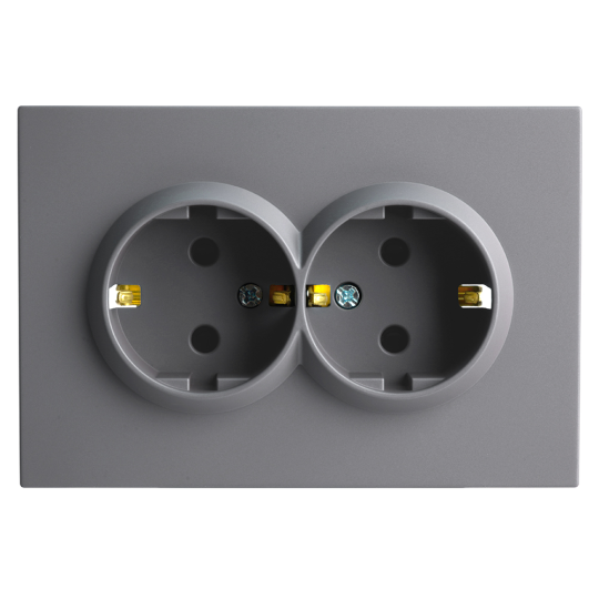 Розетка 2-местная с з/ш, с/з, СЗК, STEKKER, 250В, 16А, серия Эмили, RST16-5114-05ZK, черный уголь, soft touch