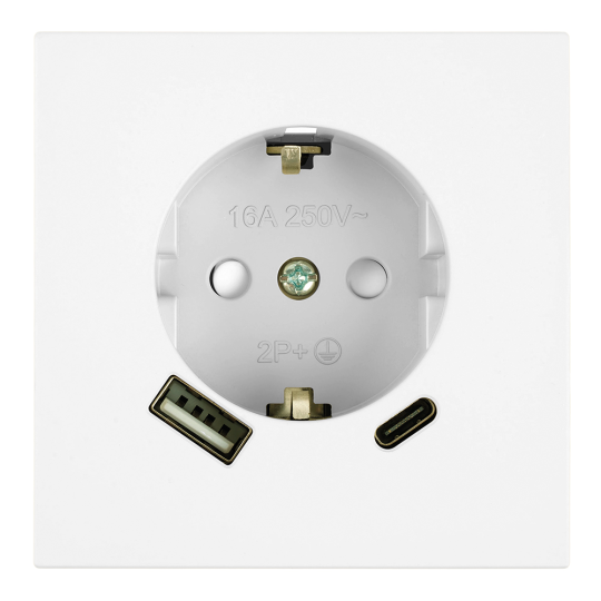 Розетка 1-местная з/ш с/з 16А + USB + Type C (механизм), STEKKER, 250В, 20W, серия Мия, RST16-3119-01, белая магнолия