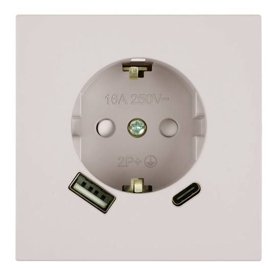Розетка 1-местная з/ш с/з 16А + USB + Type C (механизм), STEKKER, 250В, 20W, серия Мия, RST16-3119-08, пудровый жемчуг