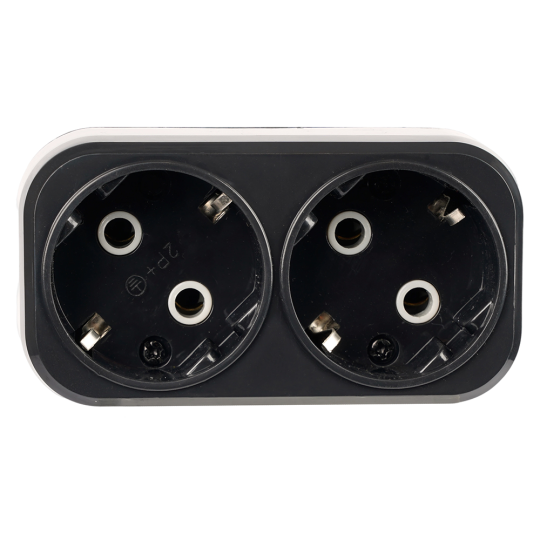 Разветвитель сетевой 2-местный с/з STEKKER ADP16-22-20 250V, 16A, ABS огнеустойчивый пластик, черный