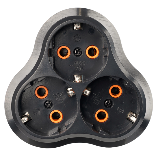 Разветвитель сетевой 3-местный с/з STEKKER ADP16-23-21, 250V, 16A, ABS пластик, черный