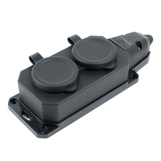 Розетка переносная 2-местная c/з STEKKER,RST16-2-44, 250В, 16А, IP44, черный