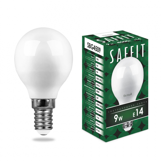 Лампа светодиодная SAFFIT SBG4509 Шарик E14 9W 230V 4000K