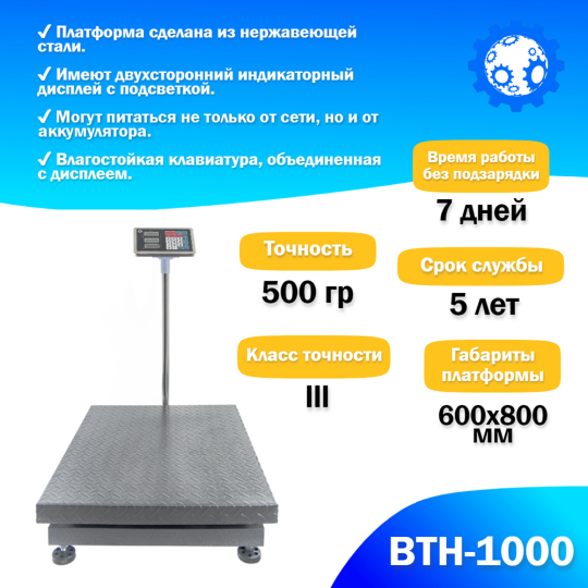 Напольные торговые весы 1000кг/500гр Foodatlas ВТН-1000