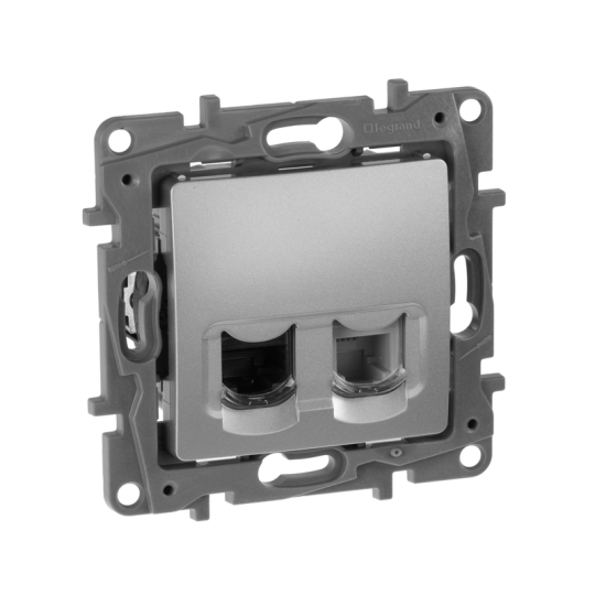 ETIKA Роз. двойная RJ11+RJ45 кат.5E UTP алюм.