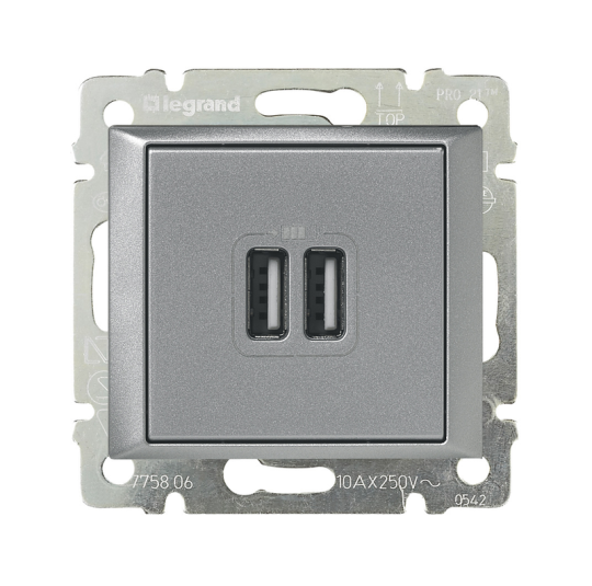 VALENA Роз. USB A+A 15Вт алюм.