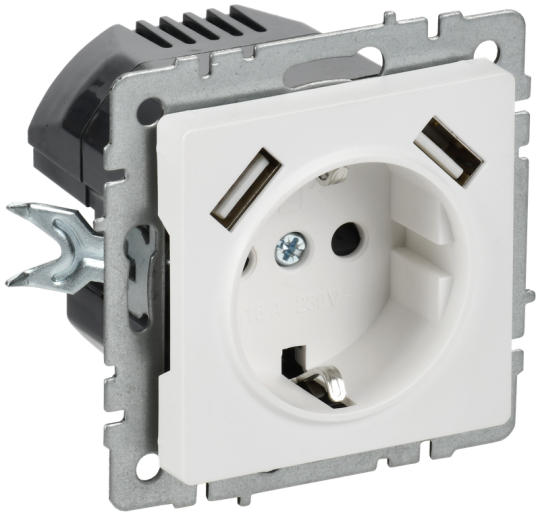 BRITE Роз. с з/к/ш 16А с USB A+A 2,1А РЮш10-1-БрАБ а/б IEK