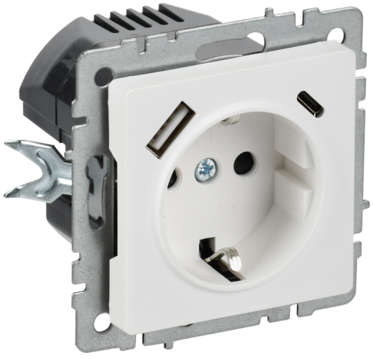 BRITE Роз. с з/к/ш 16А с USB A+C 18Вт РЮш11-1-БрАБ а/б IEK