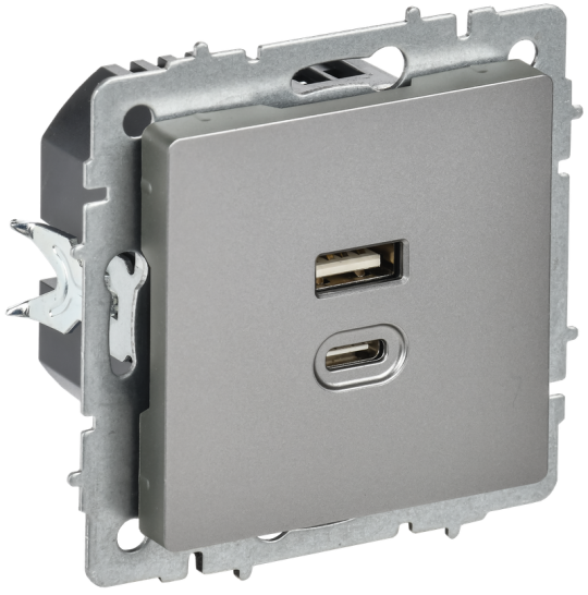BRITE Роз. USB A+C 45Вт высокоск. зар. РЮ11-2-БрС сталь IEK