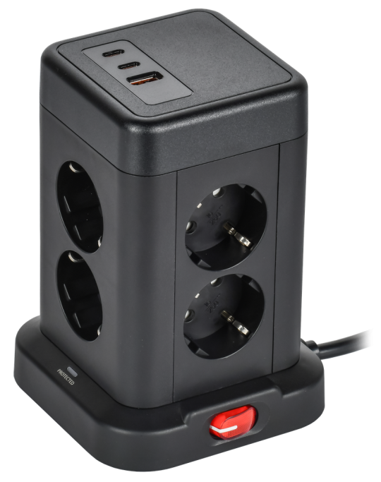 DOMINIC Удлинитель У08K 1,5м 3х1мм2 USB A+C 20Вт чер IEK